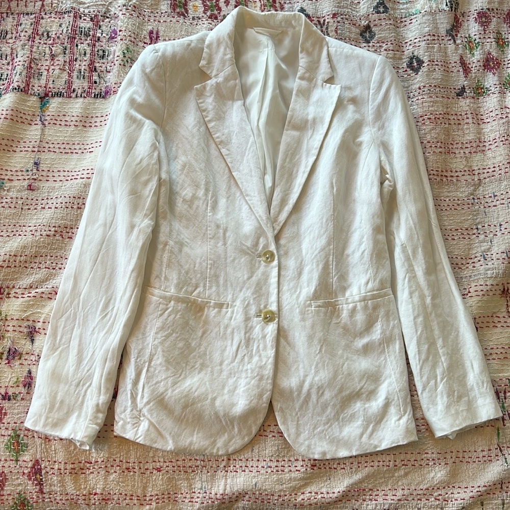 Womens Cream White Linen Blend Structured Summer Blazer US size 8 Medium
